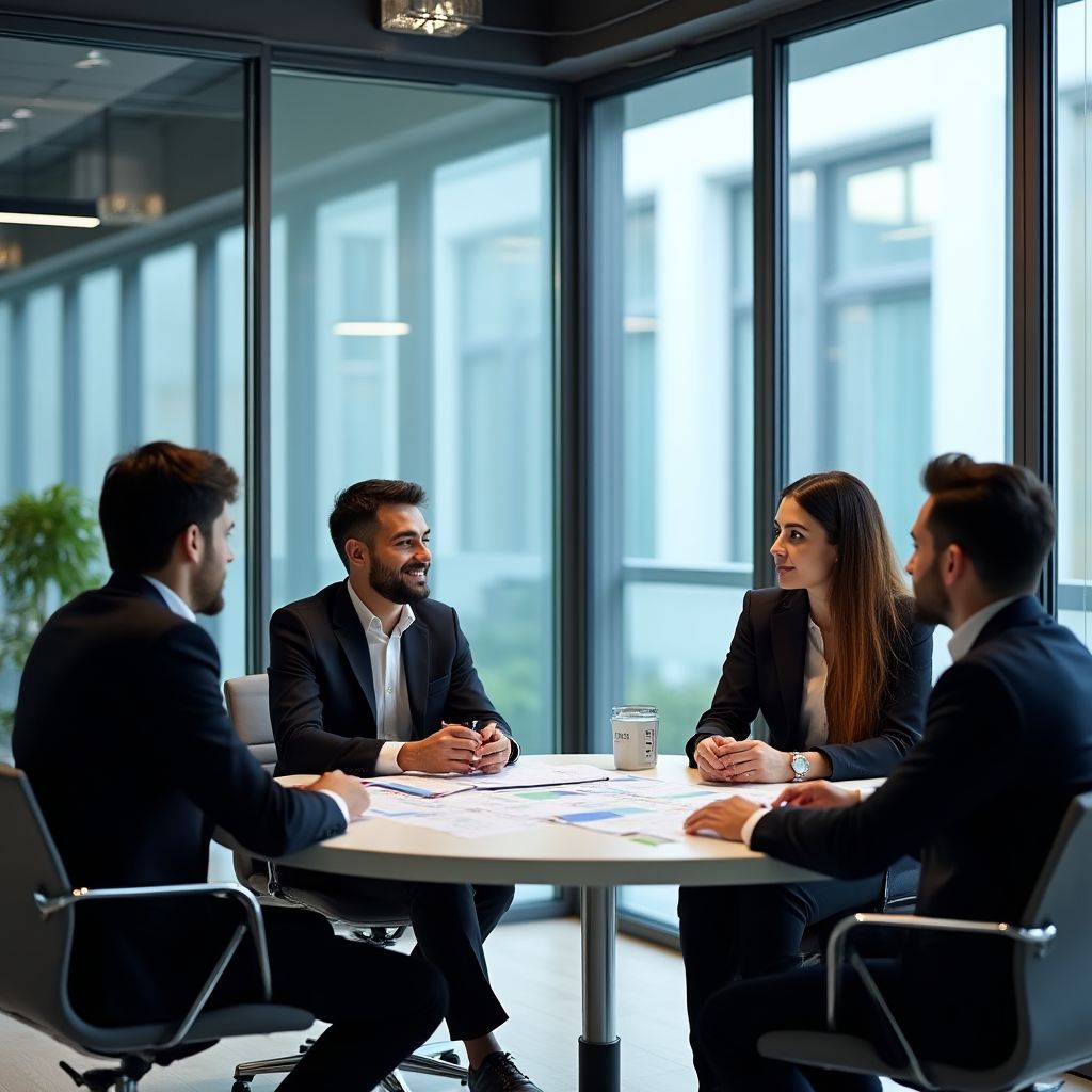 Tým investičních poradců v kanceláři v Praze